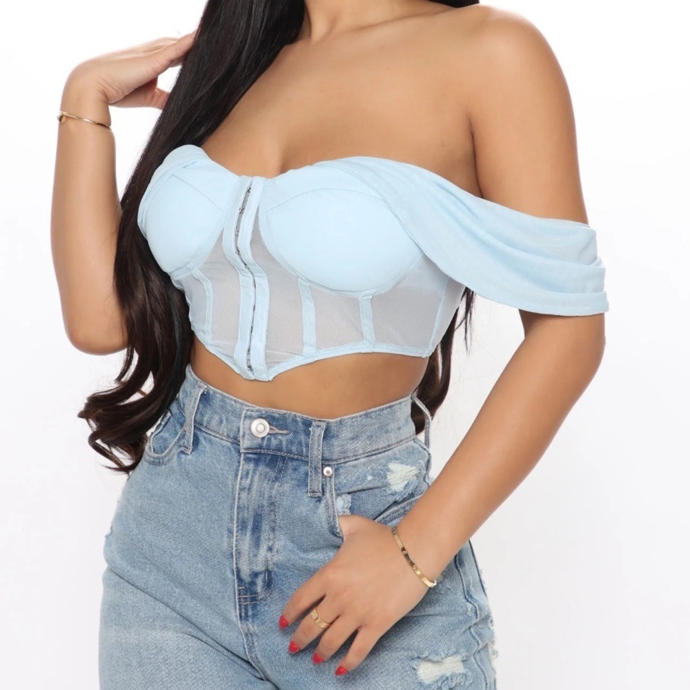 Fashion Nova Light Blue Off-Shoulder Crop Top